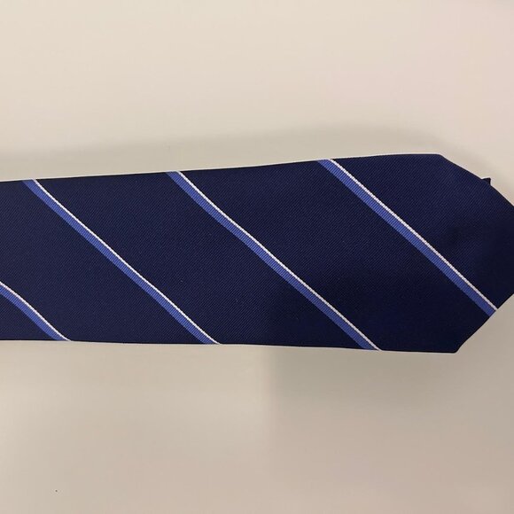 Ralph Lauren Purple Label - Men’s Striped Silk Repp Tie - Navy - Picture 5 of 6